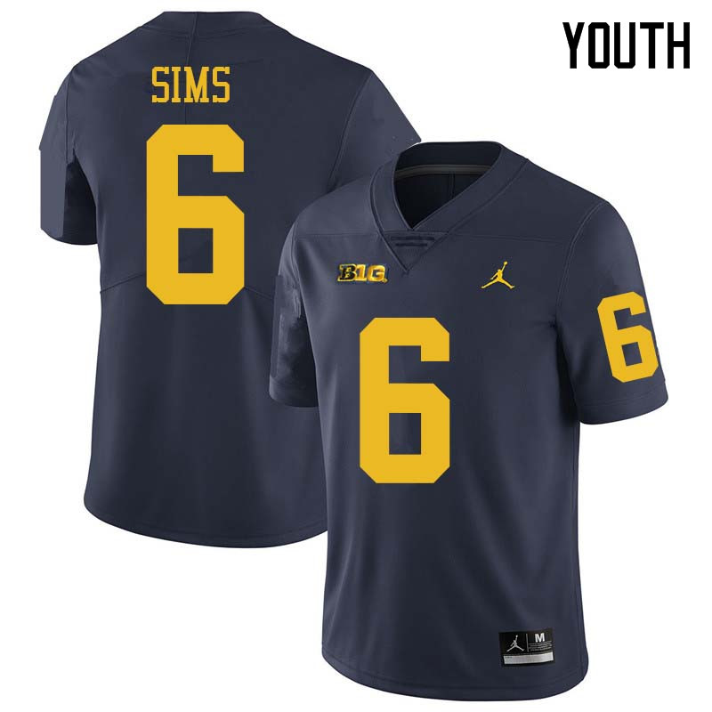 Jordan Brand Youth #6 Myles Sims Michigan Wolverines College Football Jerseys Sale-Navy